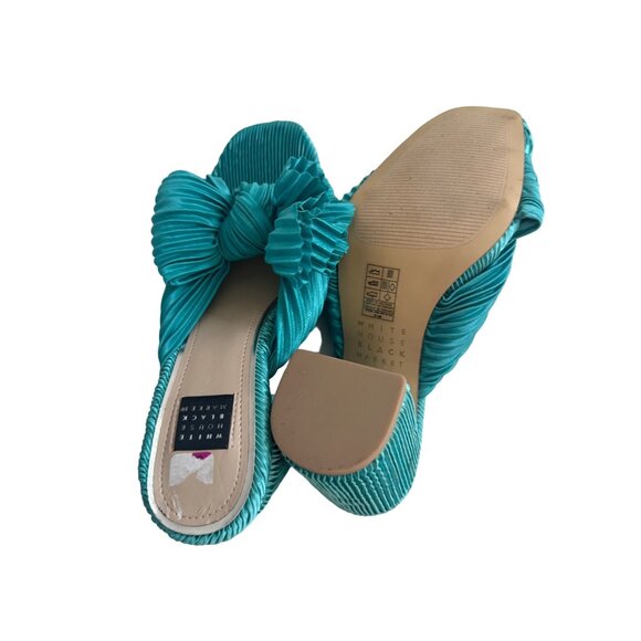 WHITE HOUSE BLACK MARKET WHBM McKenna Aqua Crinkle Bow Heels Size 6.5 - Picture 6 of 8